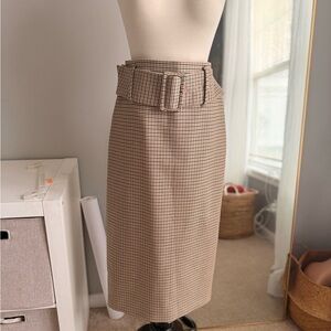 Zara Checkered Beige Pencil Skirt with Belt